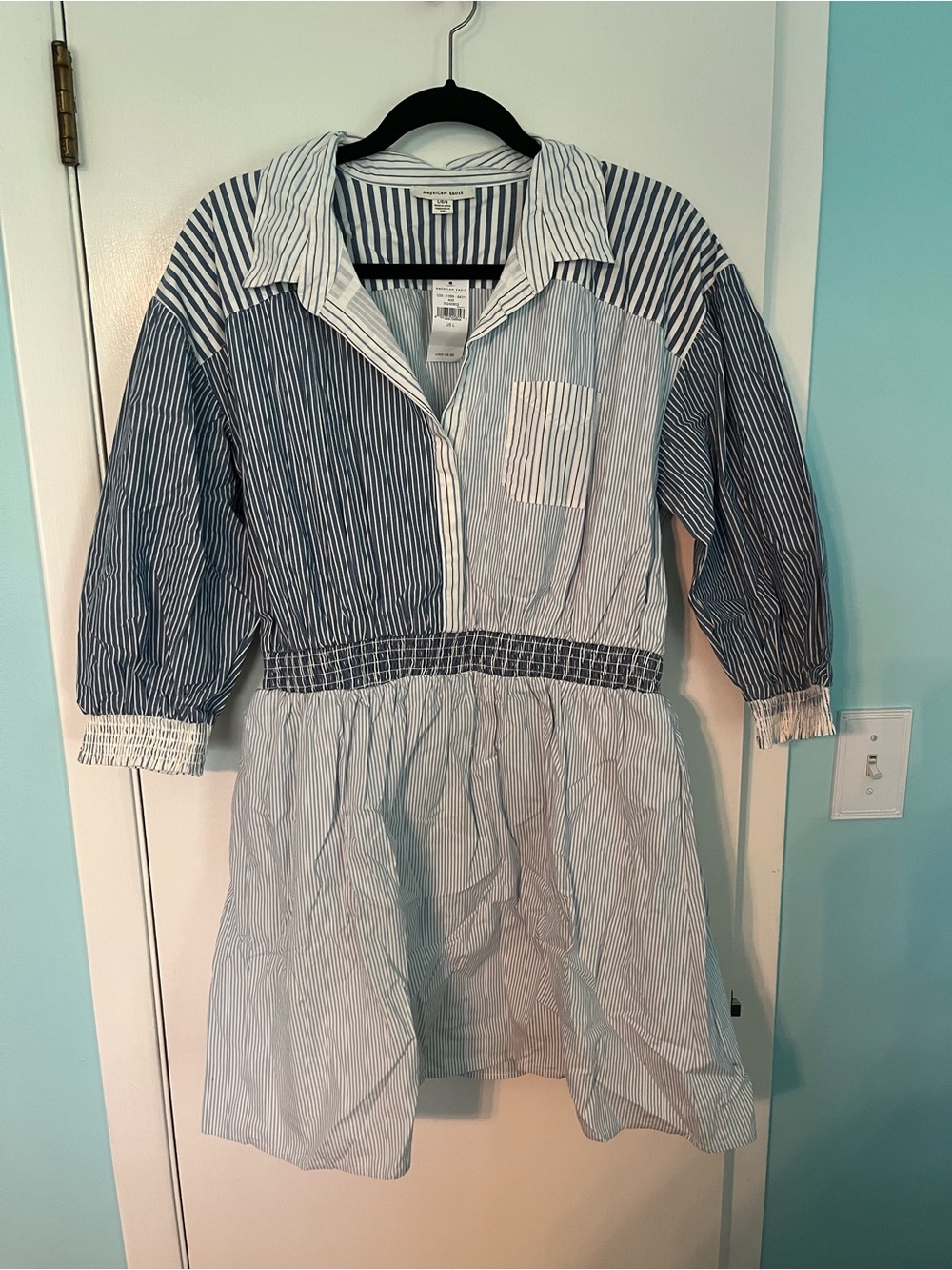 American Eagle | Blue & White Striped Button-Up ShirtDress